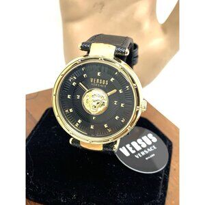 Versus by Versace Women's Watch VSPHH1121 Black Dial Gold Case Leather Band 38mm